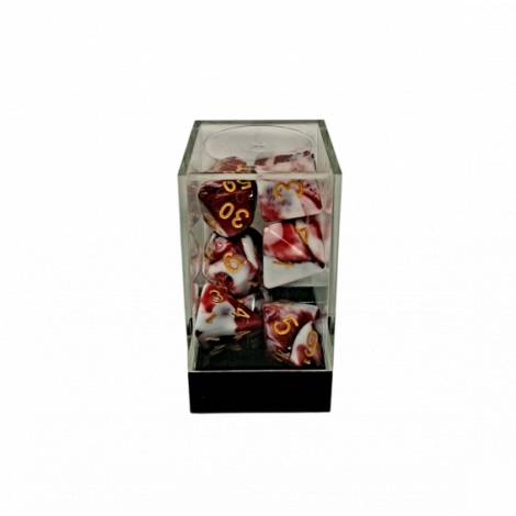 Kaissa Dual Red-White/Gold Polyhedral 7-Die Set