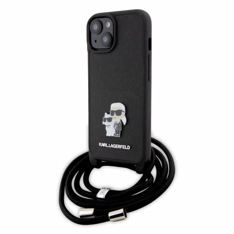 Karl Lagerfeld Crossbody K+C Metal Pin Saffiano Hard Case Θήκη προστασίας από δερματίνη με λουράκι – iPhone 15 (Μαύρο – KLHCP15SSAKCPSK)