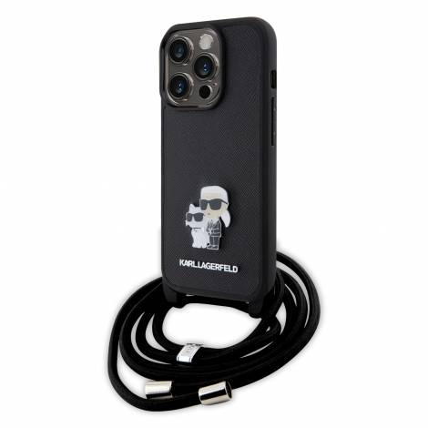 Karl Lagerfeld Crossbody K+C Metal Pin Saffiano Hard Case Θήκη προστασίας από δερματίνη με λουράκι – iPhone 15 Pro (Μαύρο – KLHCP15LSAKCPSK)