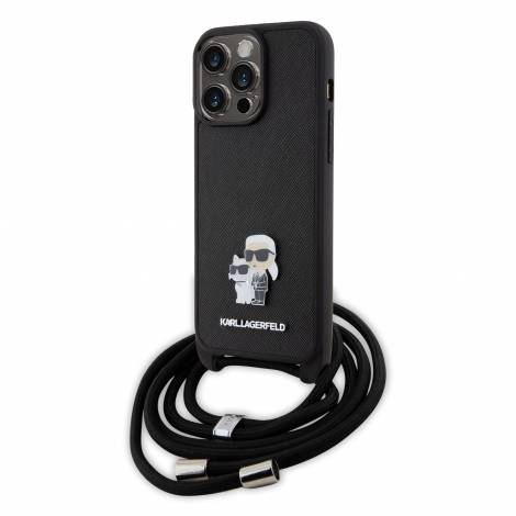 Karl Lagerfeld Crossbody K+C Metal Pin Saffiano Hard Case Θήκη προστασίας από δερματίνη με λουράκι – iPhone 15 Pro Max (Μαύρο – KLHCP15XSAKCPSK)
