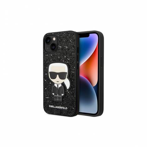 Karl Lagerfeld Glitter Flakes Case with Ikonik Patch and Metal Logo Θήκη προστασίας από σιλικόνη – iPhone 14 Plus (Glitter Black)