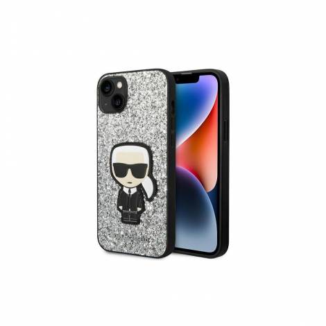 Karl Lagerfeld Glitter Flakes Case with Ikonik Patch and Metal Logo Θήκη προστασίας από σιλικόνη – iPhone 14 Plus (Glitter Silver)
