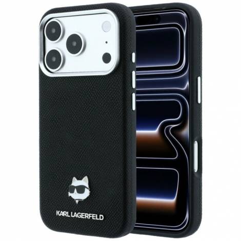 Karl Lagerfeld Grained Choupette Head Metal MagSafe Case for iPhone 18 Pro / 17 Pro – Black – Θήκη Προστασίας για iPhone 18 Pro / 17 Pro σε Μαύρο Χρώμα