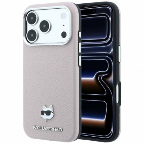 Karl Lagerfeld Grained Choupette Head Metal MagSafe Case for iPhone 18 Pro / 17 Pro – Pink – Θήκη Προστασίας για iPhone 18 Pro / 17 Pro σε Ροζ Χρώμα
