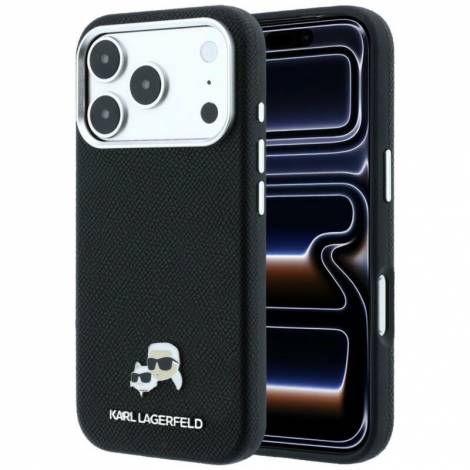 Karl Lagerfeld Grained Heads Metal MagSafe Case for iPhone 18 Pro / 17 Pro – Black – Θήκη Προστασίας για iPhone 18 Pro / 17 Pro σε Μαύρο Χρώμα