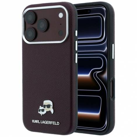 Karl Lagerfeld Grained Heads Metal MagSafe Case for iPhone 18 Pro / 17 Pro – Burgundy – Θήκη Προστασίας για iPhone 18 Pro / 17 Pro σε Μπορντό Χρώμα