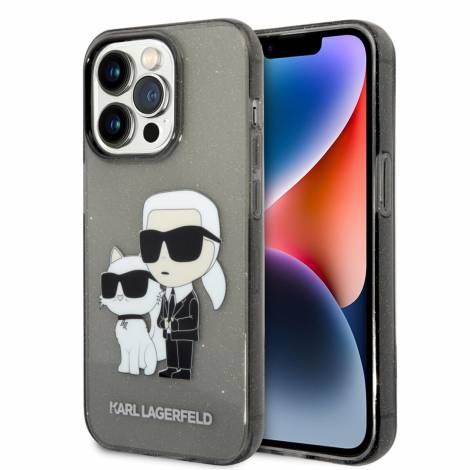 Karl Lagerfeld Ikonik Back Cover Case Karl & Choupette Διάφανη θήκη προστασίας από TPU / PC – iPhone 14 Pro (Clear Glitter/Black)