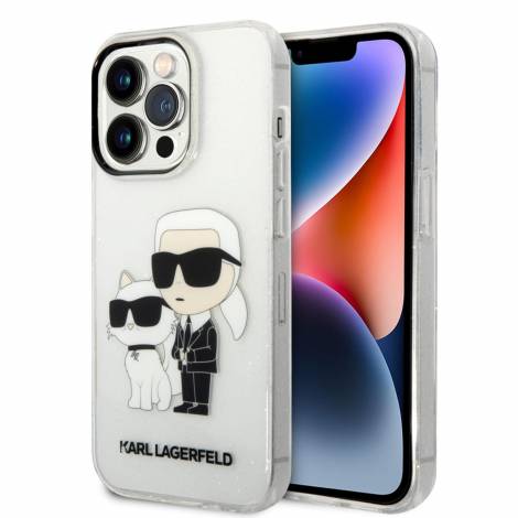 Karl Lagerfeld Ikonik Back Cover Case Karl & Choupette Διάφανη θήκη προστασίας από TPU / PC – iPhone 14 Pro Max (Clear Glitter)