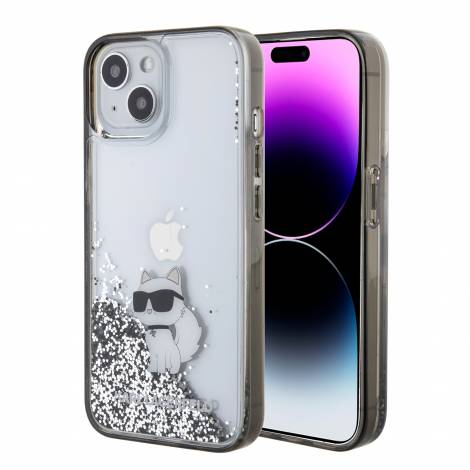 Karl Lagerfeld Ikonik Case Choupette Θήκη προστασίας από Liquid σιλικόνη – iPhone 15 (Clear / Silver Glitter – KLHCP15SLKCNSK)