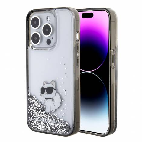 Karl Lagerfeld Ikonik Case Choupette Θήκη προστασίας από Liquid σιλικόνη – iPhone 15 Pro (Clear / Silver Glitter – KLHCP15LLKCNSK)