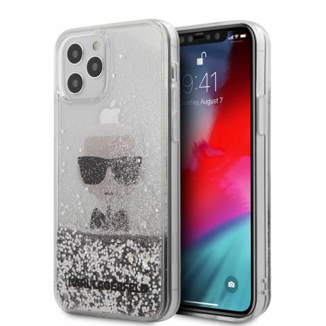 Karl Lagerfeld Ikonik Case Karl’s Head Θήκη προστασίας από Liquid σιλικόνη – iPhone 12 Pro Max (Clear Silver / Glitter – KLHCP12LGLIKSL)