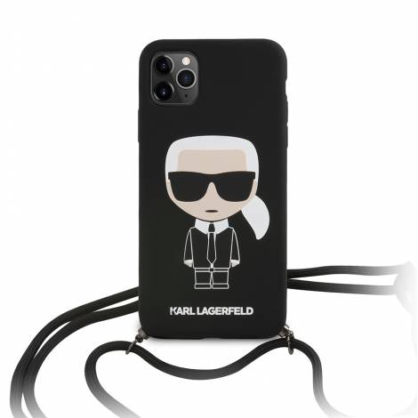 Karl Lagerfeld Ikonik Cord Case Karl's Head Θήκη προστασίας από σιλικόνη με κορδονάκι χειρός – iPhone 11 Pro Max (Μαύρο)