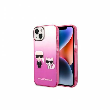 Karl Lagerfeld Ikonik Gradient Transparent Case Karl and Choupette Θήκη προστασίας από σιλικόνη – iPhone 14 (Clear / Gradient Pink)