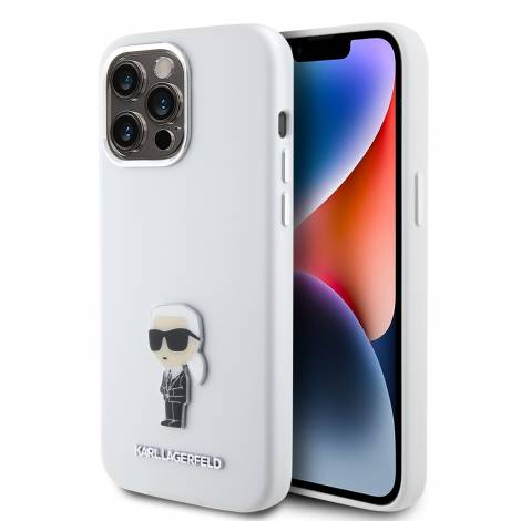Karl Lagerfeld Ikonik Metal Pin Hard Case Θήκη προστασίας από σιλικόνη  – iPhone 15 Pro Max (White – KLHCP15XSMHKNPH)