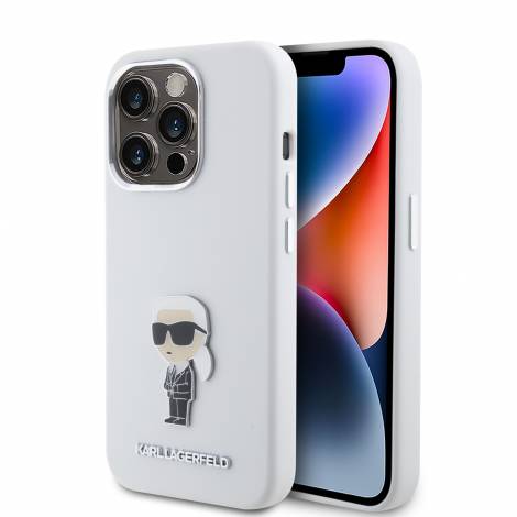 Karl Lagerfeld Ikonik Metal Pin Hard Case Θήκη προστασίας από σιλικόνη  – iPhone 15 Pro (White – KLHCP15LSMHKNPH)