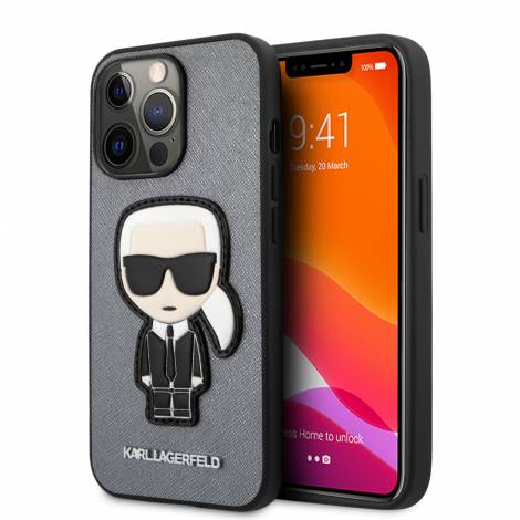 Karl Lagerfeld Ikonik Patch Saffiano Hard Case Θήκη προστασίας από δερματίνη – iPhone 13 Pro (ασημί – KLHCP13LOKPG)