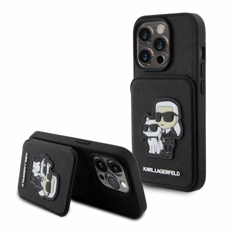 Karl Lagerfeld Karl+Choupette Saffiano Cardslots & Stand Case Θήκη προστασίας από δερματίνη με υποδοχή για κάρτες και stand– iPhone 15 Pro (Black – KLHCP15LSAKCSCK)