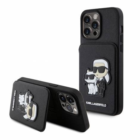 Karl Lagerfeld Karl+Choupette Saffiano Cardslots & Stand Case Θήκη προστασίας από δερματίνη με υποδοχή για κάρτες και stand– iPhone 15 Pro Max (Black – KLHCP15XSAKCSCK)