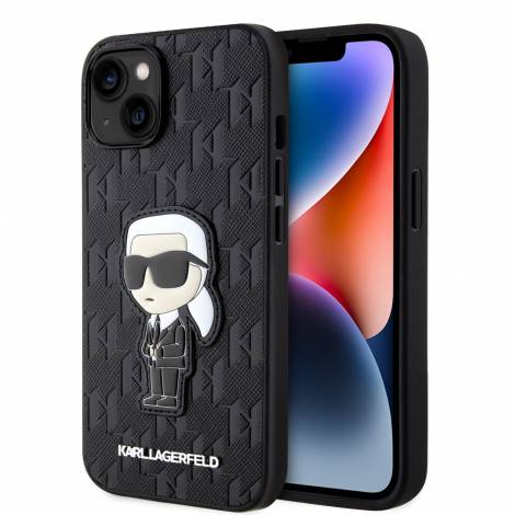 Karl Lagerfeld Monogram Ikonik Patch Saffiano Case Θήκη προστασίας από δερματίνη – iPhone 14 (Black – KLHCP14SSAKHPKK)