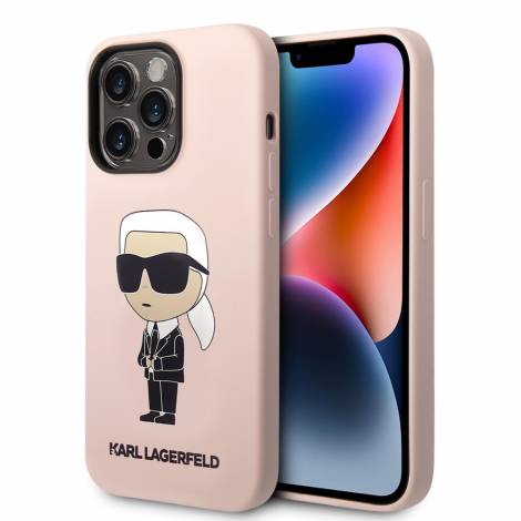 Karl Lagerfeld NFT Ikonik Magsafe Silicone Case Karl Θήκη προστασίας με ενσωματωμένο δαχτυλίδι MagSafe – iPhone 14 Pro Max (Pink)