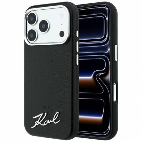 Karl Lagerfeld Saffiano Small Script Metal Logo Case for iPhone 18 Pro Max / 17 Pro Max – Black – Θήκη Προστασίας για iPhone 18 Pro Max / 17 Pro Max σε Μαύρο Χρώμα