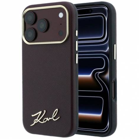 Karl Lagerfeld Saffiano Small Script Metal Logo Case for iPhone 18 Pro Max / 17 Pro Max – Burgundy – Θήκη Προστασίας για iPhone 18 Pro Max / 17 Pro Max σε Μπορντό Χρώμα