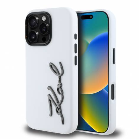 Karl Lagerfeld “Signature Metal Logo Collection” Hard Case Θήκη προστασίας από σιλικόνη – iPhone 16 Pro (Λευκό – KLHCP16LSCMSMVH)