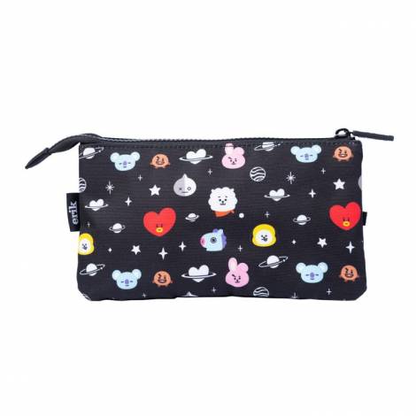 Κασετίνα Τριπλή BT21 Cool Collection PE / Συνθετικό Μαύρο Με Φερμουάρ