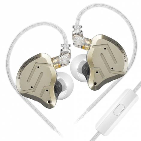 KZ ZSN PRO 2 Gold With Mic - IEM 3,5 In Ear Monitor Earphones, Hybrid 1BA+1DD 10mm, metal, HIFI bass