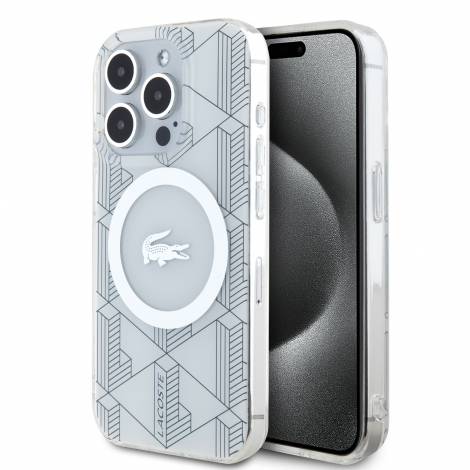 Lacoste Magsafe Monogram Croc Logo Hard Case Θήκη προστασίας από Σιλικόνη για iPhone 15 Pro (Farine/Silver)