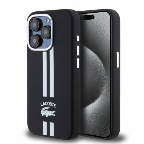 Lacoste Stripes Hard Case Θήκη προστασίας από Liquid σιλικόνη για iPhone 15 Pro (Μαύρο)