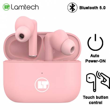 LAMTECH BLUETOOTH 5.0 TWS Ακουστικά  EARPHONES WITH CHARGING DOCK PINK