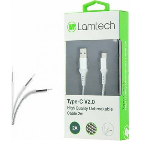 Lamtech Braided USB 2.0 Cable USB-C male - USB-A male Ασημί 2m (LAM450299)
