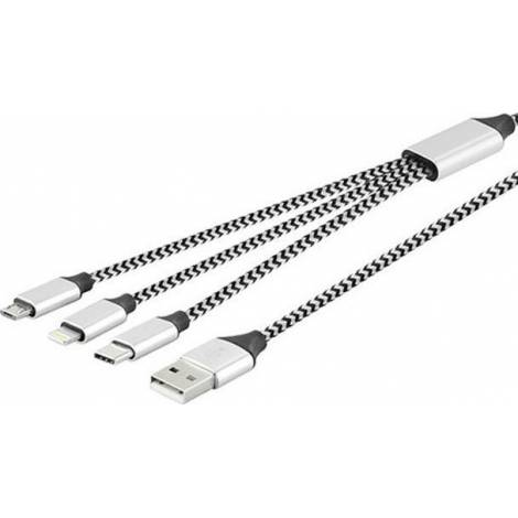Lamtech Braided USB to Lightning / Type-C / micro USB Cable Ασημί 1m (LAM450329)