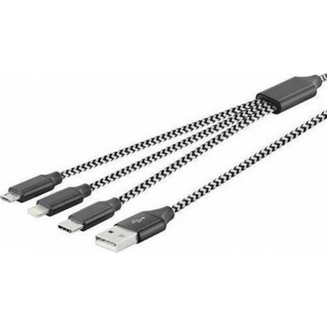 Lamtech Braided USB to Lightning / Type-C / micro USB Cable Μαύρο 1m (LAM450305)
