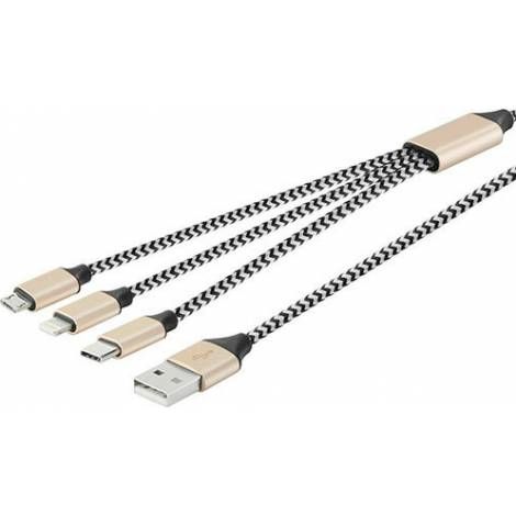 Lamtech Braided USB to Lightning / Type-C / micro USB Cable Χρυσό 1m (LAM450336)