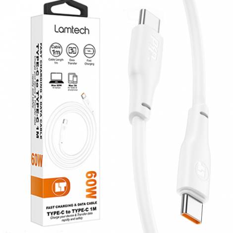 LAMTECH CHARGE AND DATA CABLE TYPE-C TO TYPE-C 60W 1M WHITE