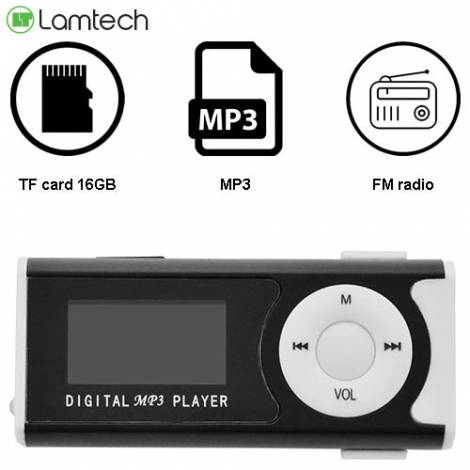 LAMTECH DIGITAL MP3 PLAYER 16GB WITH FM RADIO BLACK