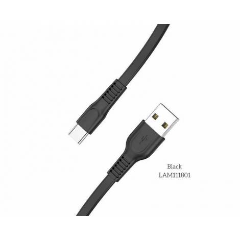 Lamtech Flat USB 2.0 Cable USB-C male - USB-A male Μαύρο 1m (LAM111801)