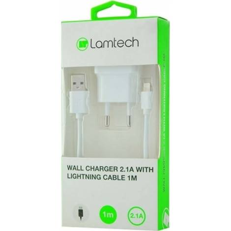 Lamtech Φορτιστής με Θύρα USB-A και Καλώδιο Lightning Λευκός (LAM020182)