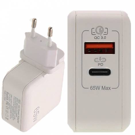 Lamtech Φορτιστής Χωρίς Καλώδιο με Θύρα USB-A και Θύρα USB-C 65W Power Delivery / Quick Charge 3.0 Λευκός (LAM023558)
