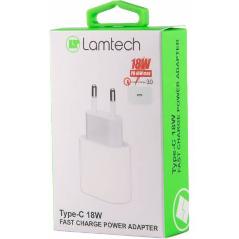 Lamtech Φορτιστής Χωρίς Καλώδιο με Θύρα USB-C 18W Power Delivery Λευκός (LAM021844)