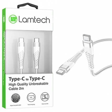 LAMTECH HQ UNBREAKABLE CABLE TYPE-C TO TYPE-C WHITE 2M