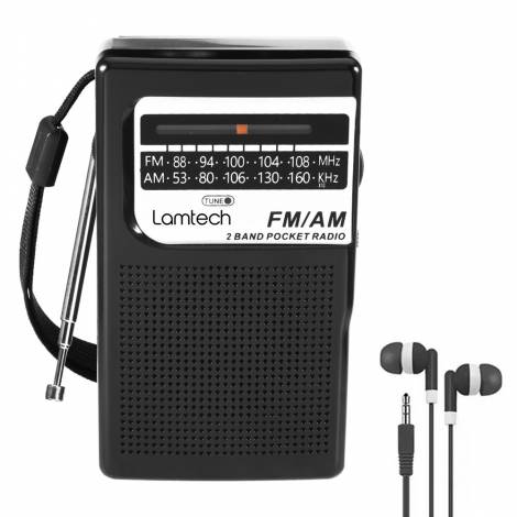 LAMTECH POCKET RADIO WITH EARPHONES JACK BLACK