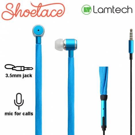 LAMTECH SHOELACE EARPHONES WITH MIC 3,5MM JACK BLUE
