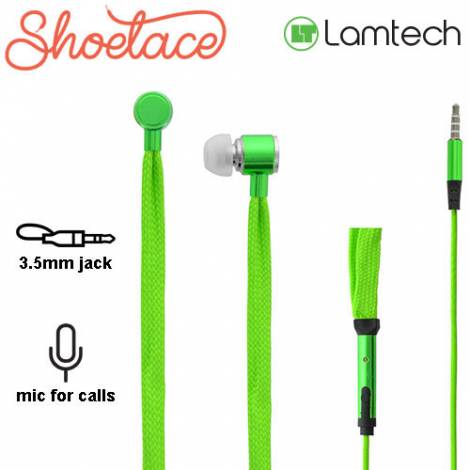 LAMTECH SHOELACE EARPHONES WITH MIC 3,5MM JACK GREEN