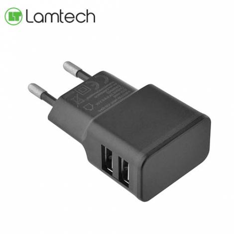 LAMTECH TRAVEL WALL CHARGER 2.4A WITH 2xUSB BLACK