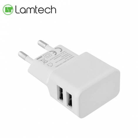 LAMTECH TRAVEL WALL CHARGER 2.4A WITH 2xUSB WHITE