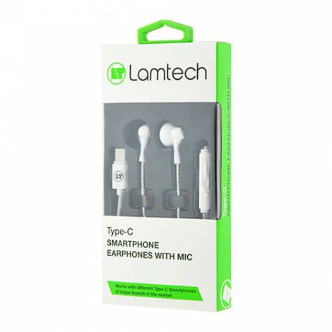 LAMTECH TYPE-C SMARTPHONE EARPHONES WITH MIC WHITE
