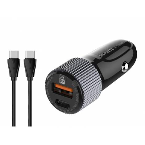 LDNIO φορτιστής αυτοκινήτου C510Q με καλώδιο, USB & USB-C, 38W, μαύρος